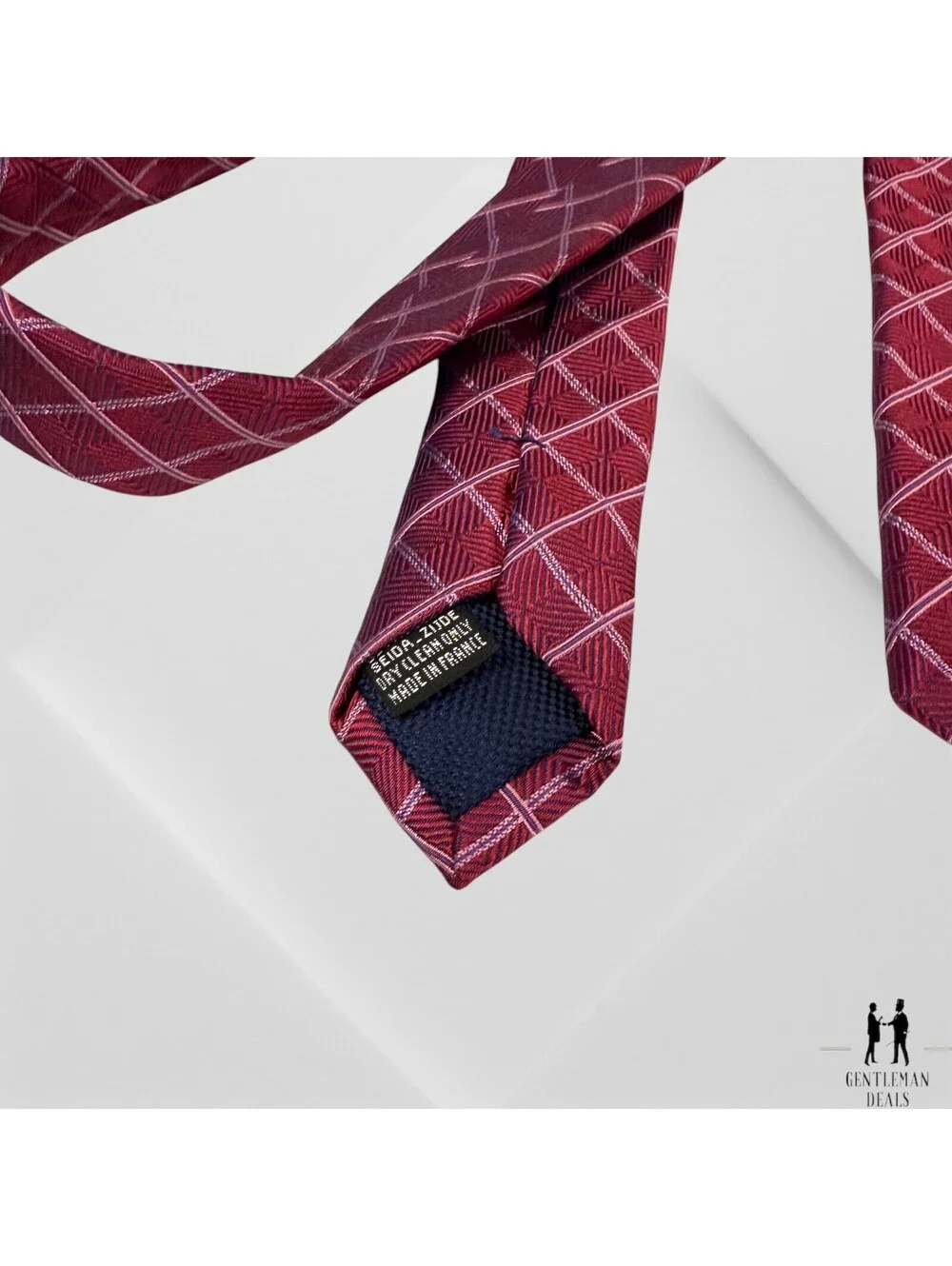 Thomas Pink Men's Necktie Red Purple Checks 100% Silk Classic Silk  60x3.3/4